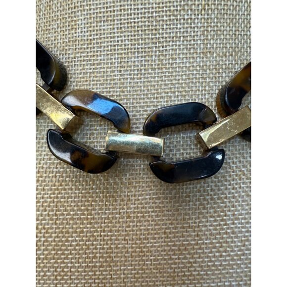 J.Crew Lucite Tortoise Chain Link Necklace Gold-Tone Hardware Statement Jewelry - Picture 3 of 11